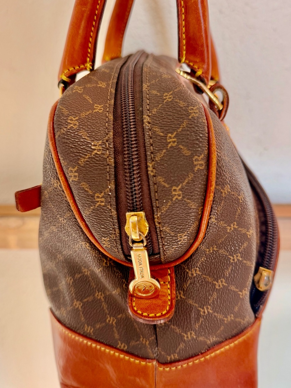 Rioni Moda Italia Signature Monogram Coated Canvas Dome Satchel Bag, Preppy - Picture 2 of 16
